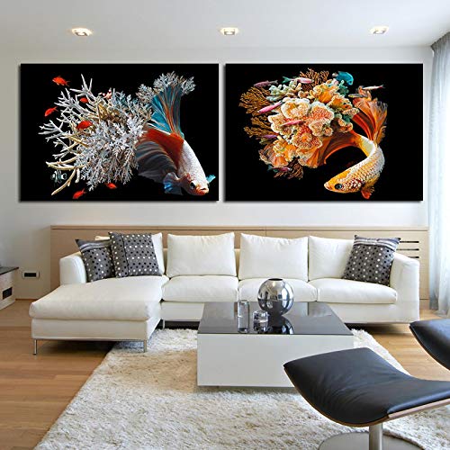 Toile Peinture Affiches Et Gravures poisson fleurs algues pour décoration murale salon 40x50cm
