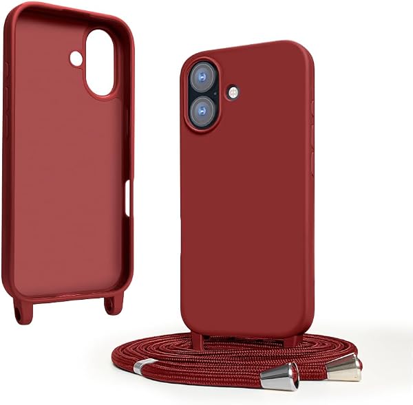 Cover Compatible con iPhone 17(6.3"),Cellulare Girocollo Custodia con Cordino TPU corda Silicone Case Bumper per iPhone 17(6.3") Custodia-Rosso - 2