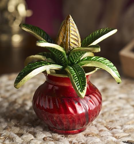 Image of ESPLANADE 5-Inch Brass Mangal Kalash Showpiece - Multicoloured, with Coconut Shriphal - Traditional Pooja, Mandir & Home Decor Item, Heavy Brass Kalash for Festivals and Spiritual Gifts (Multicolour)