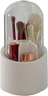 حامل فرشاة مستحضرات التجميل - عزز روتين المكياج الخاص بك مع هذا المنظم المبتكر الذي يدور 360 درجة، مزود بغطاء أكريليك مقاوم للغبار لحماية فرشاتك من الأوساخ والتلف.