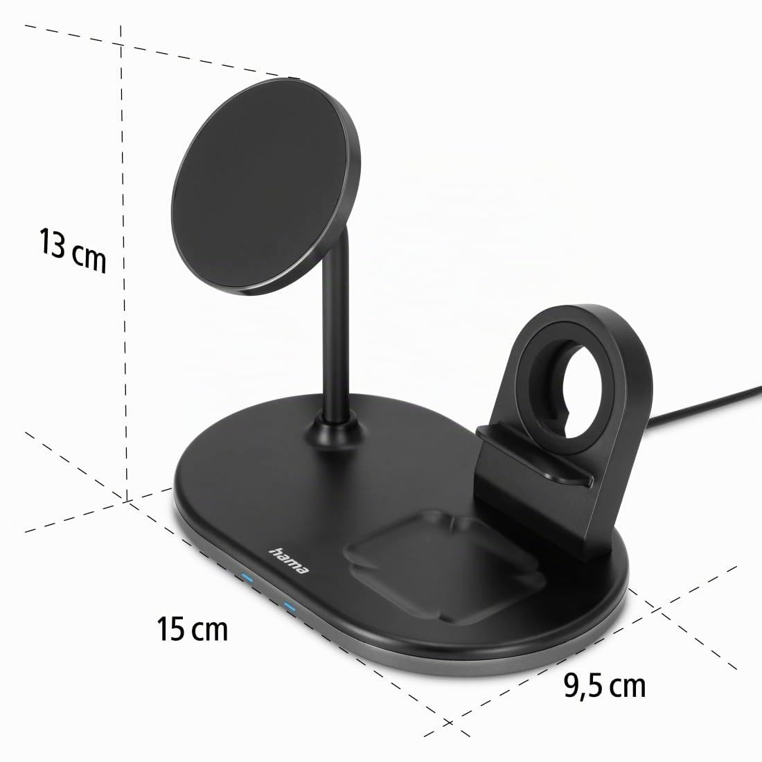 Hama MagCharge - Caricatore wireless per Apple iPhone, Apple AirPod, Apple Watch (stazione di ricarica induttiva con Quick Charge 15 W, ricarica wireless magnetica per Apple MagSafe e Hama MagLine)