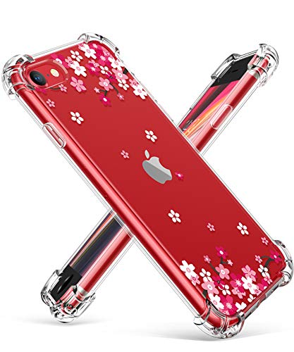 GVIEWIN Clear Flower iPhone SE 2020 Case/iPhone 8 Case/iPhone 7 Case, Soft TPU Silicone Ultra Slim Thin Transparent Woman Flowers Flexible Cover for 4.7
