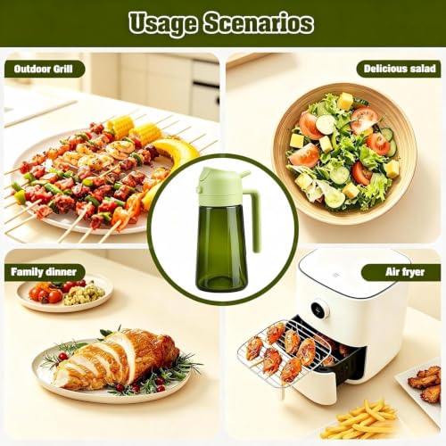 Image of 2 PCS Oil Sprayer, 2 in 1 Oil Sprayer for Kitchen Cooking, 470ml Oil Spray Bottle for Home (Olive+Black+Green)