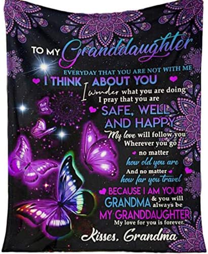 OcaseQ To My Granddaughter Flannel Blanket From Grandma Message Letter Printed Quilt Warm Fleece Blanket Super Soft Creative Design Blanket Gift for Granddaughter,Purple,130 * 100cm