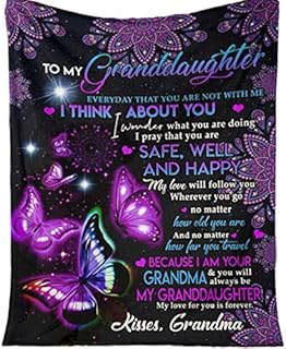 OcaseQ To My Granddaughter Flannel Blanket From Grandma Message Letter Printed Quilt Warm Fleece Blanket Super Soft Creative Design Blanket Gift for Granddaughter,Purple,130 * 100cm