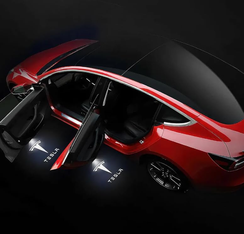 Tesla Juniper Model Y ile Uyumlu Araç Kapısı HD LED Projektör Işığı (Logo + Tesla Yazısı) - Yüksek Çözünürlük