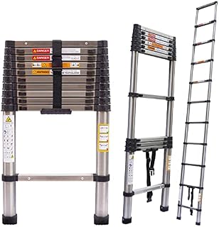 Telescopic Loft Ladder 3.2m/10.5ft Stainless Steel Ladders Portable Extendable Folding Tall Ladder, Multi-Purpose Attic Ladder Telescopic Step Ladder Straight Ladder, EN131 Certified, 330Lbs Capacity