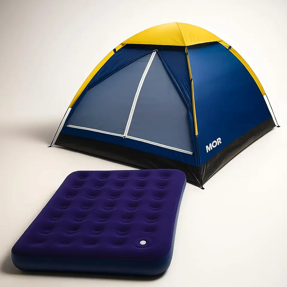 Kit Barraca de Camping Mor 4 pessoas + Colchão de Casal inflável Com Fole
