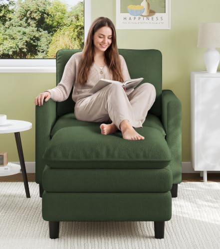 Image of Welzona 3-Layers Cloud Accent Chair with Ottoman, 33 inch Teddy Reading Chair