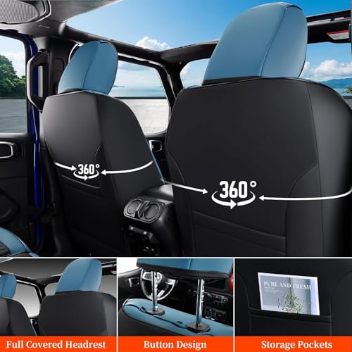 Image of Coverado Seat Covers for Jeep Wrangler, Waterproof Leather Car Seat Covers for Truck Automotive Seat Covers Custom Fit for 2018-2026 Jeep Wrangler JL Seat Covers 4 Door Full Coverage (Blue)