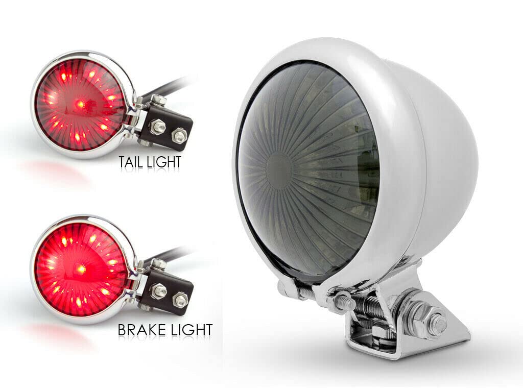 Alchemy Parts Chrome LED Moto Feu de Stop Arrière/Frein/Feu Arrière pour Rétro Vintage Personnalisé Projet