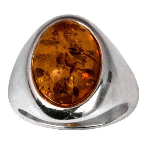 Amber Sterling Silver Oval Stone Classic Ring