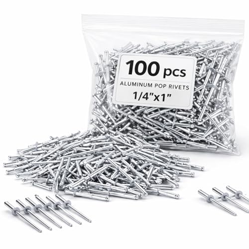Image of 100PCS 1 /4 inch x 1 inch Large Aluminum Rivets - Silver Stainless Steel Rivets for Steel Duct and Work Marine Closed End with Big Head