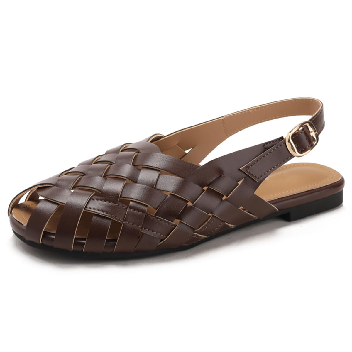 Sandalias Romanas Mujer Construcción De Jaula Trenzada Vintage con Protección De Punta Cerrada Zapatos Planos De Tira Trasera Y Calzado De Verano Retro para Fin De Semana