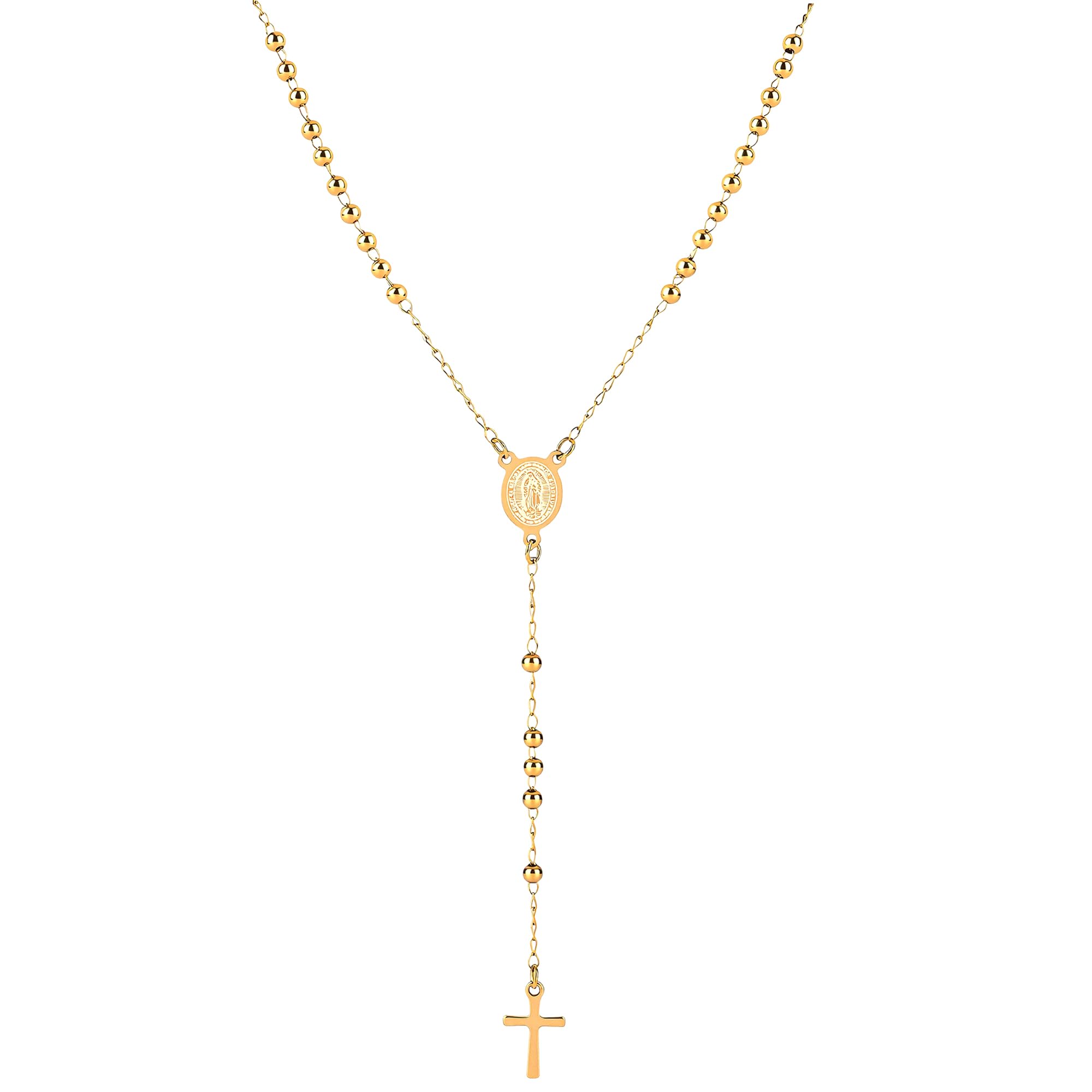 Rosary Cross Necklace for Women, Gold Plated Silver Black Virgin Mary Rosary Bead Necklace Catholic Jewelry