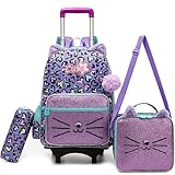HTgroce Mochila con Ruedas Niña - Set Escolar 3 en 1 con Bolsa para el almuerzo y Estuche, Trolley Desmontable y Ergonómico para Primaria, Mochila Escolar Grande