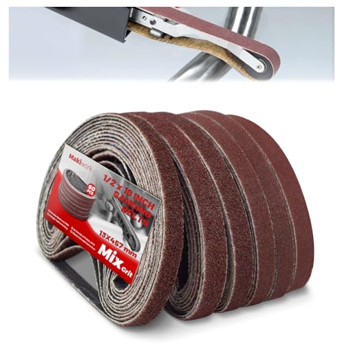 1/2 x 18 Inch 13 x 457 mm Sanding Belts Set - 60-Pack with 40/60/80/120/150/240 Grits Aluminum Oxide Abrasive Belts for Woodworking