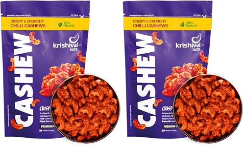 Image of Krishival Nuts Chilli Cashews | Chilli Flavored | High Fiber & Rich In Protein | 500 Grams (4 Packs of 250g Each) | Zero Preservatives | Nutritious & Delicious Nuts