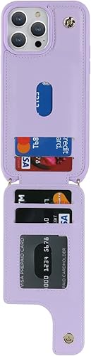 Miniatura 6 de Funda para iPhone 14 Pro Max con tarjetero para mujer, funda para teléfono con correa, cordón cruzado, soporte de anillo, cierre a presión, bonitas