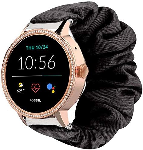 Compatible for Fossil Women Gen 5E Band, YOUkei 18mm Fabric Elastic Scrunchie Elastic Women Cute Replacement Straps Compatible for Fossil Women's Gen 5E 42mm Smartwatch (Black)