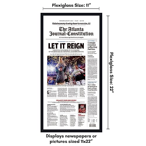 Americanflat 11x22 Newspaper Frame with Polished Plexiglass - Display for Assorted Media Articles - Streamline Collection - Thin Border Picture Frame for Wall Display - Black