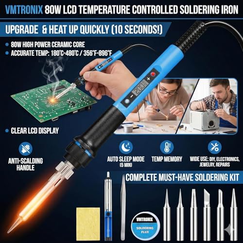 Image of LCD Digital Display Soldering Iron with 5 Additional Bits (LCD Display Iron with 5 Tips Solder Wire Solder paste)