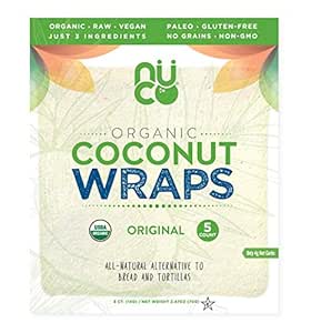 NUCO Certified ORGANIC Paleo Gluten Free Vegan Coconut Wraps, 5 Count (One Pack of Five Wraps)