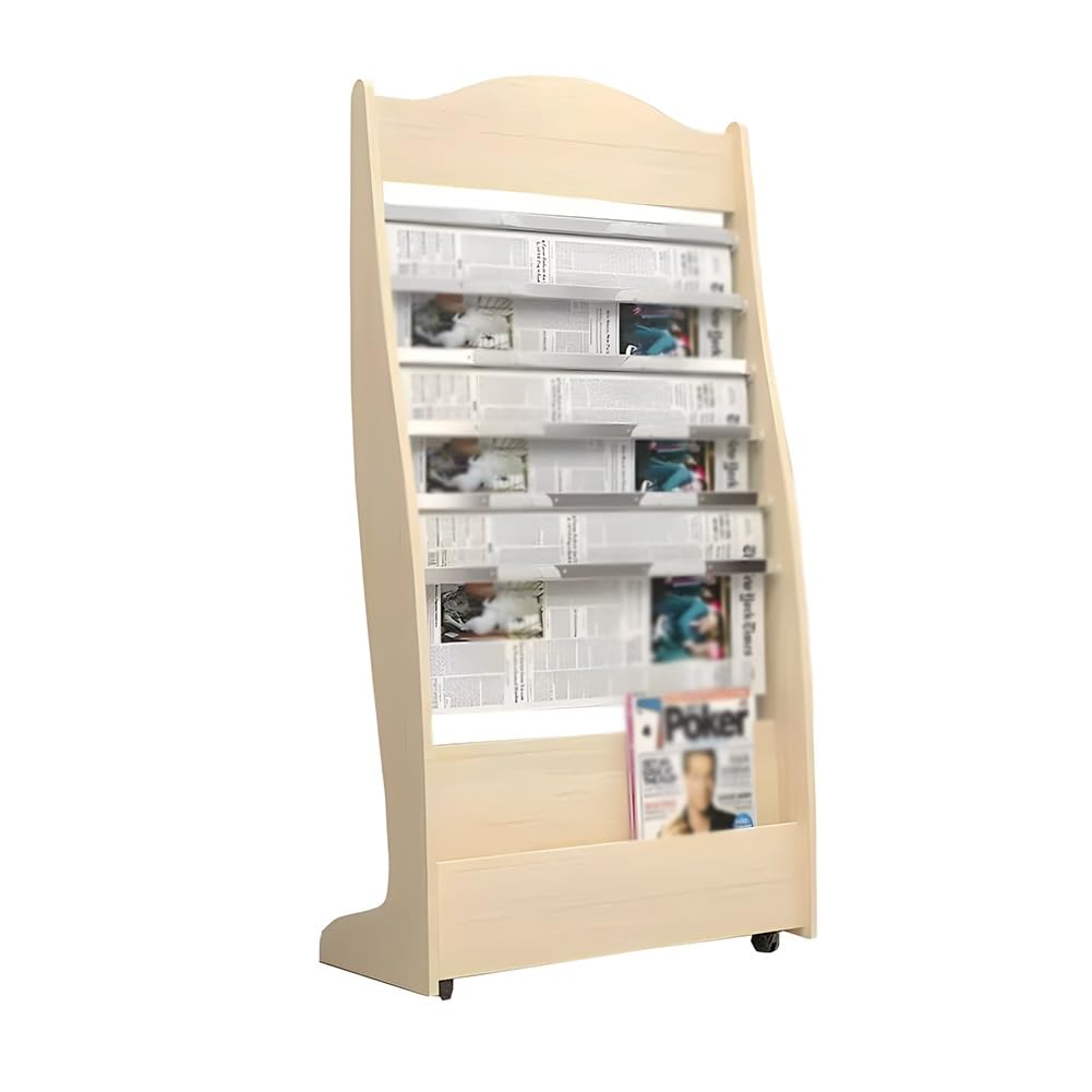 Organizzatore di Materiale Promozionale da Pavimento, Piccolo Porta giornali in Legno, Porta riviste Indipendente, per Banche, biblioteche, uffici (H-63,4x27x109cm)
