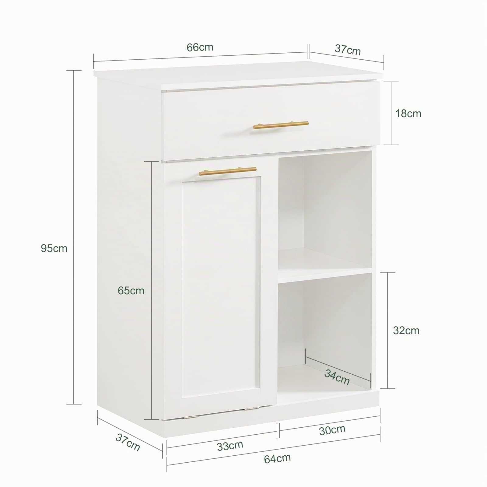 SoBuy Mobile Bagno Mobiletto Salvaspazio con Cassetto e 2 Ripiani per Raccordo, Armadietto Bagno Compatti in Bianco, 66x37x95 cm BZR66-W