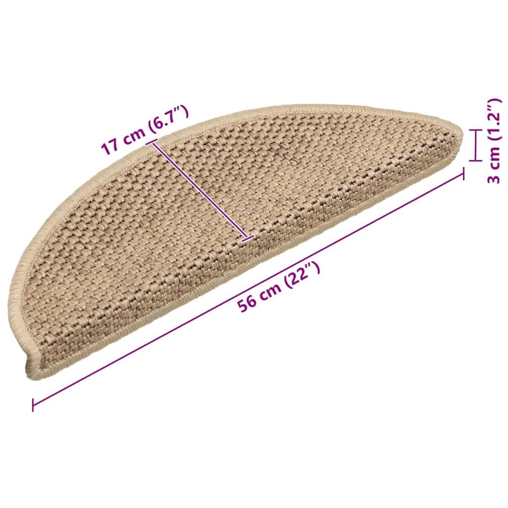 vidaXL Alfombrilla Autoadhesiva de Escalera 15 uds, Alfombrilla con Aspecto de Sisal, Protector Antideslizante de Peldaño, Tela Arena 56x17x3 cm