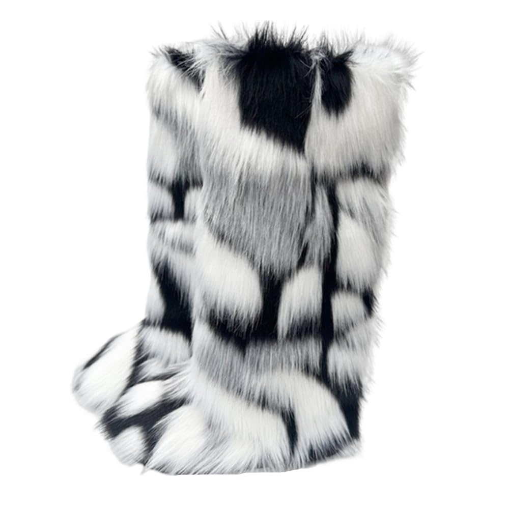Women's Faux Fur Boots Fuzzy Fluffy Snow Boots Winter Boots Plush Warm Comfortable Knee-High Outdoor Indoor Flat Shoes