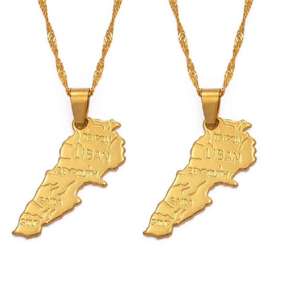 HUYUEXIN Liban Map Pendant Necklace - Country Outline Ethnic Style Hip-Hop Jewelry, City Name Engraving Charm Thin Chain, For Women/Girl/Men Unisex