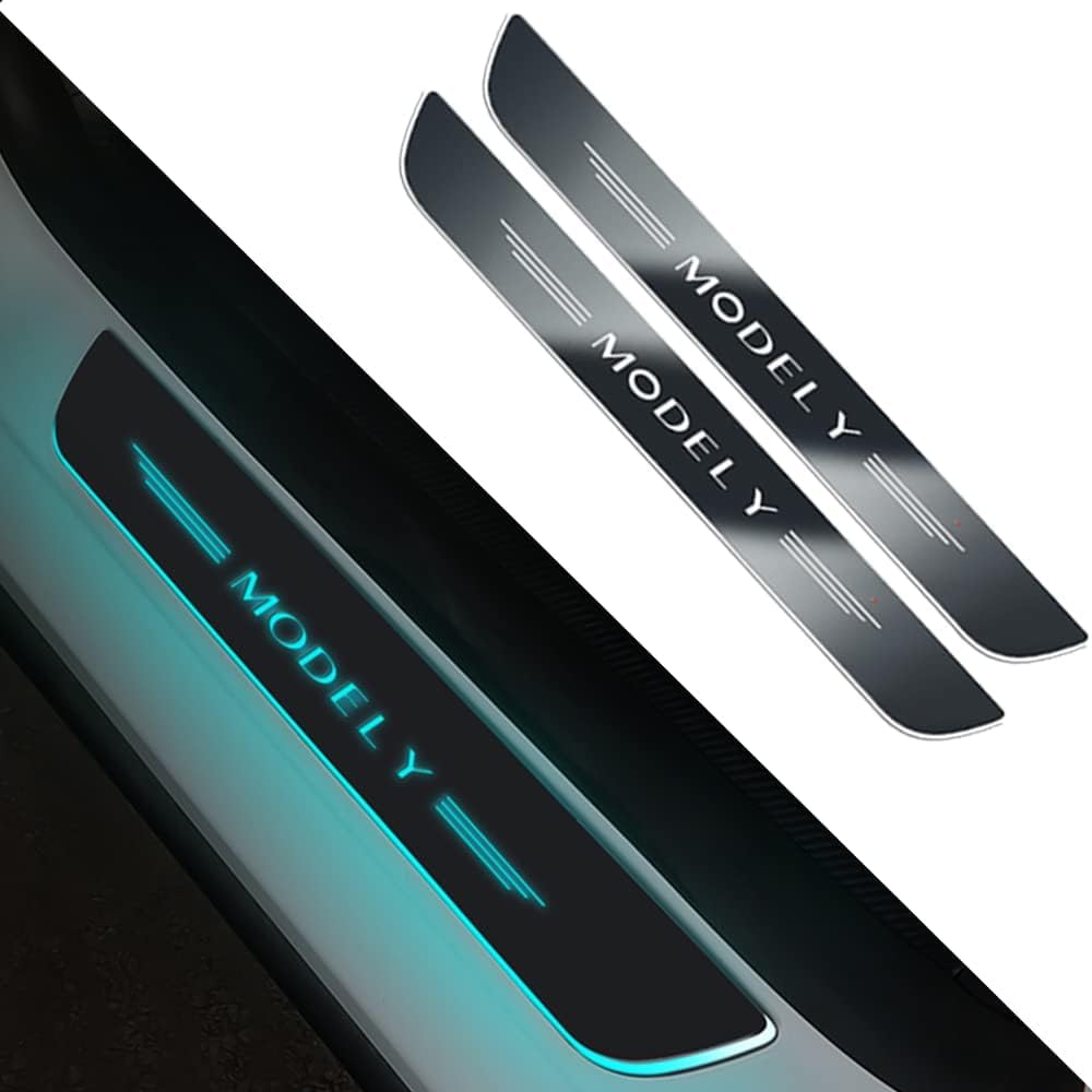 Battitacco per Tesla Model Y, 4 Pezzi, Protezioni per Battitacco, Induzione Magnetica, Luce LED, Barra Illuminata per Soglia Auto, Accessori Auto