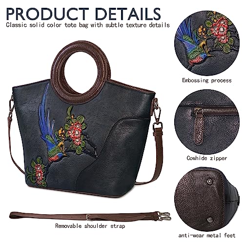 Image of Genuine Leather Satchel for Women Top Handle Bags Handmade Purse Vintage Embossed Leather Crossbody Handbags Hobo Bag