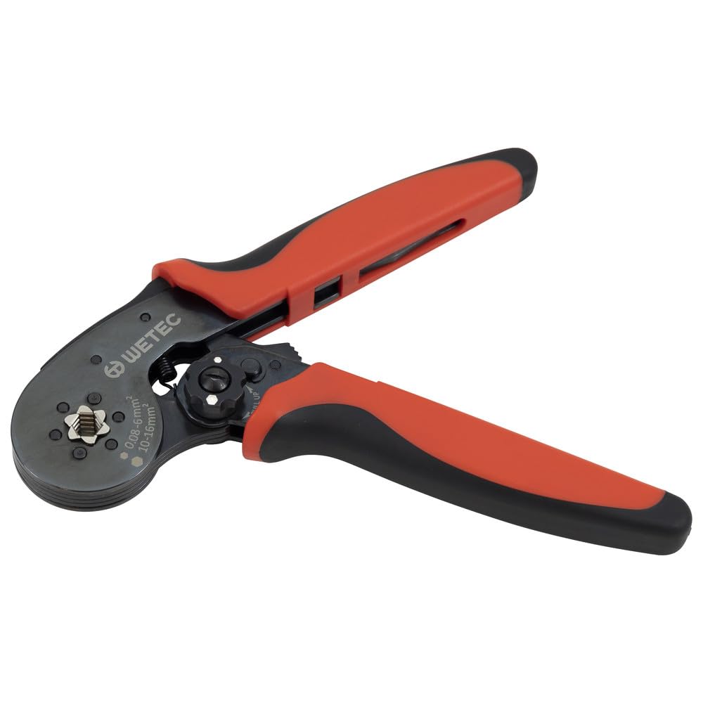 WETEC Alicates de prensado (alicates de terminales, crimpadora FLEXI-CRIMP). Forma de prensa: hexagonal (hexagonal)/rango de prensado: 0,08 – 16 mm², alimentación lateral del manguito