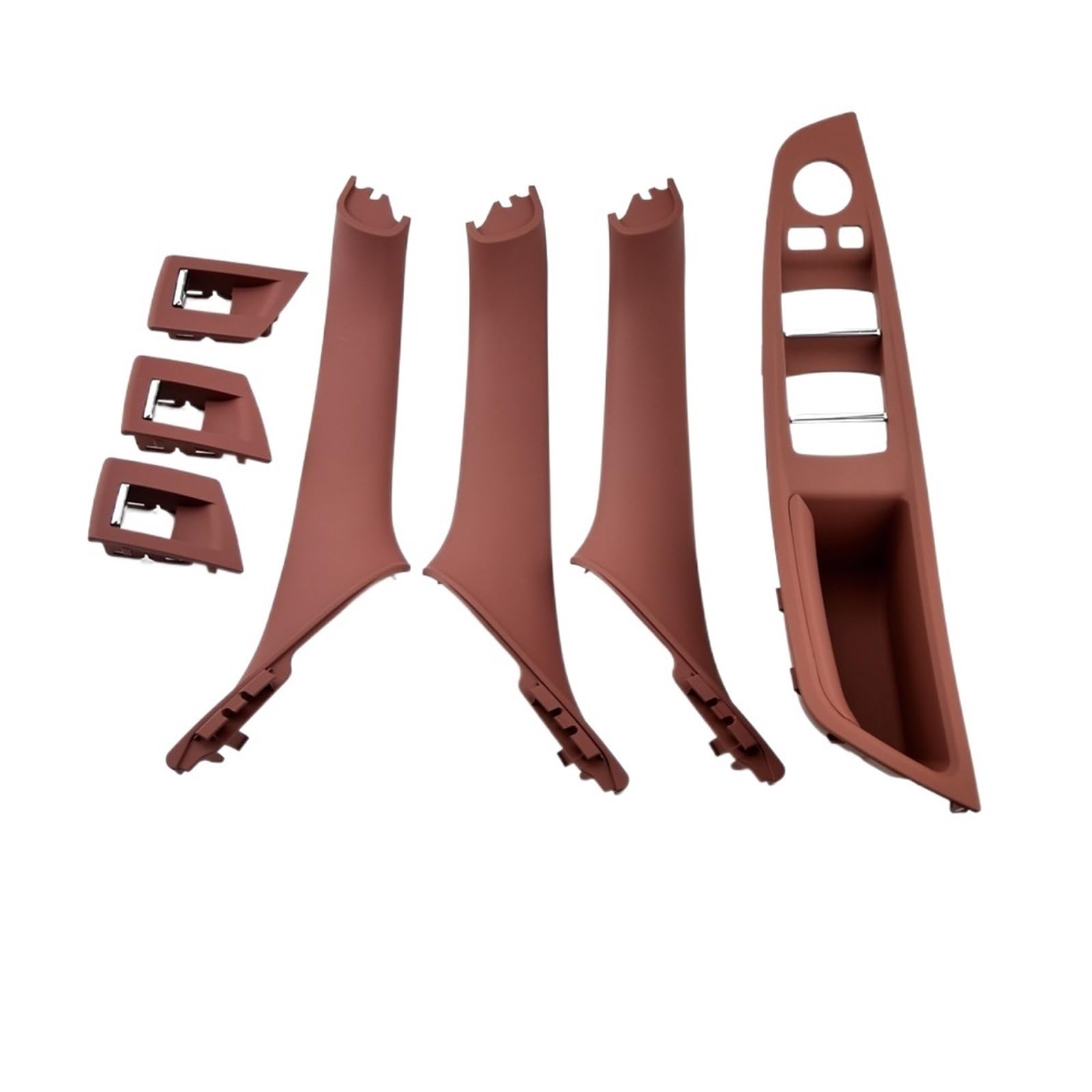 OEXRIGRU Car Interior Door Handles for BMW 5 Series F10/F11/F18 2010-2017 Car Inner Door Handle Panel Pull Trim Cover(Redbrown RHD 7PCS)