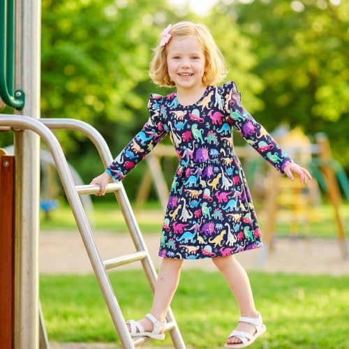 Image of Toddler Little Girls Casual Dresses Short Sleeve Crew Neck Graphic Cartoon Dress for 2-8 Years