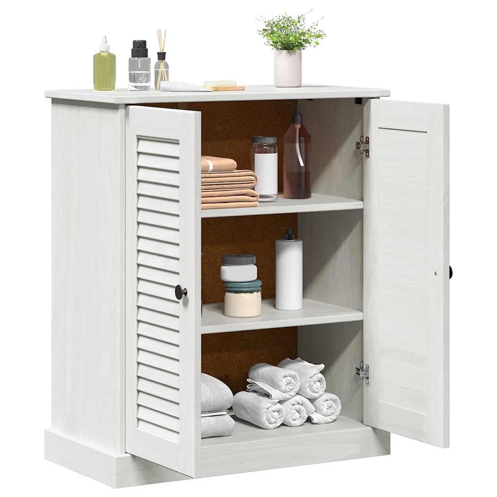 Vigo - Tocador de baño (68 x 34 x 80 cm, madera maciza de pino, con amplio espacio de almacenamiento y diseño clásico, para pequeños baños y aseos de invitados), color blanco