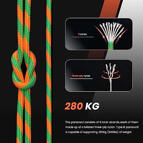 Abma Cord Paracord 620 lbs 4mm 9 Strands 100% Nylon 30M - Spring, Multi Color-spring, 30 Meters - Image 3