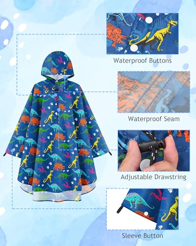 Image of OlyPegic Kids Rain Poncho with Hooded Reusable Waterproof Lightweight Ponchos Kids Boy Girl Raincoat Outwear