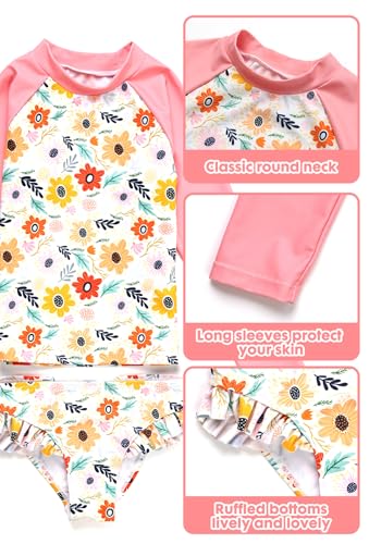 Girls Swimsuit,Toddler Girls Bathing Suit Long Sleeve Rush Guard Swimwear,UPF 50+ Quick Dry Summer Beach Swimsuit4