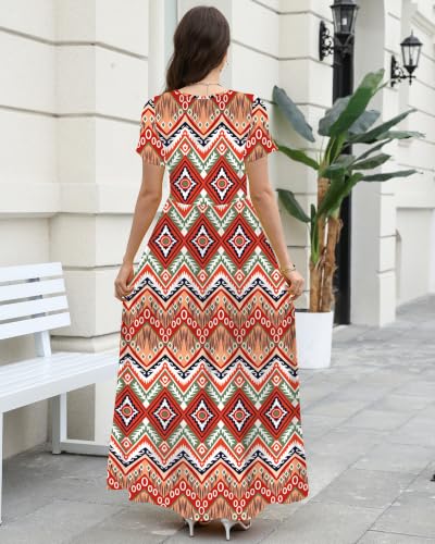 Image of COSSEN Women's Crew Neck Short Sleeve Maxi Dress with Pockets Casual Loose Swing for Wedding Guest Beach Vacation