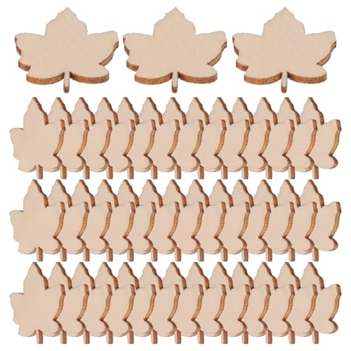 100pcs Unfinished Maple Leaf Wood Slices Holes