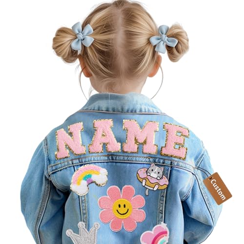 Personalized Patch Denim Jacket with Name - Custom Toddler Kids Jean Jacke Clothes 2T-8T - Customized 1-8 Year Old Girl Boy Birthday Gift - Christmas Gifts for Kids Girl Boy