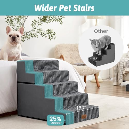 Image of COZY KISS Dog Stairs for Small Dogs, 5 Step Pet Stairs for Beds & Couches