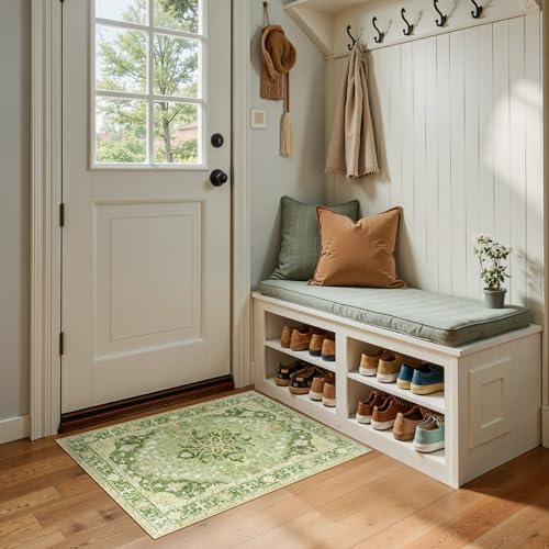 RELEANY Washable Area Rug, Small 2'x3', Green/Yellow