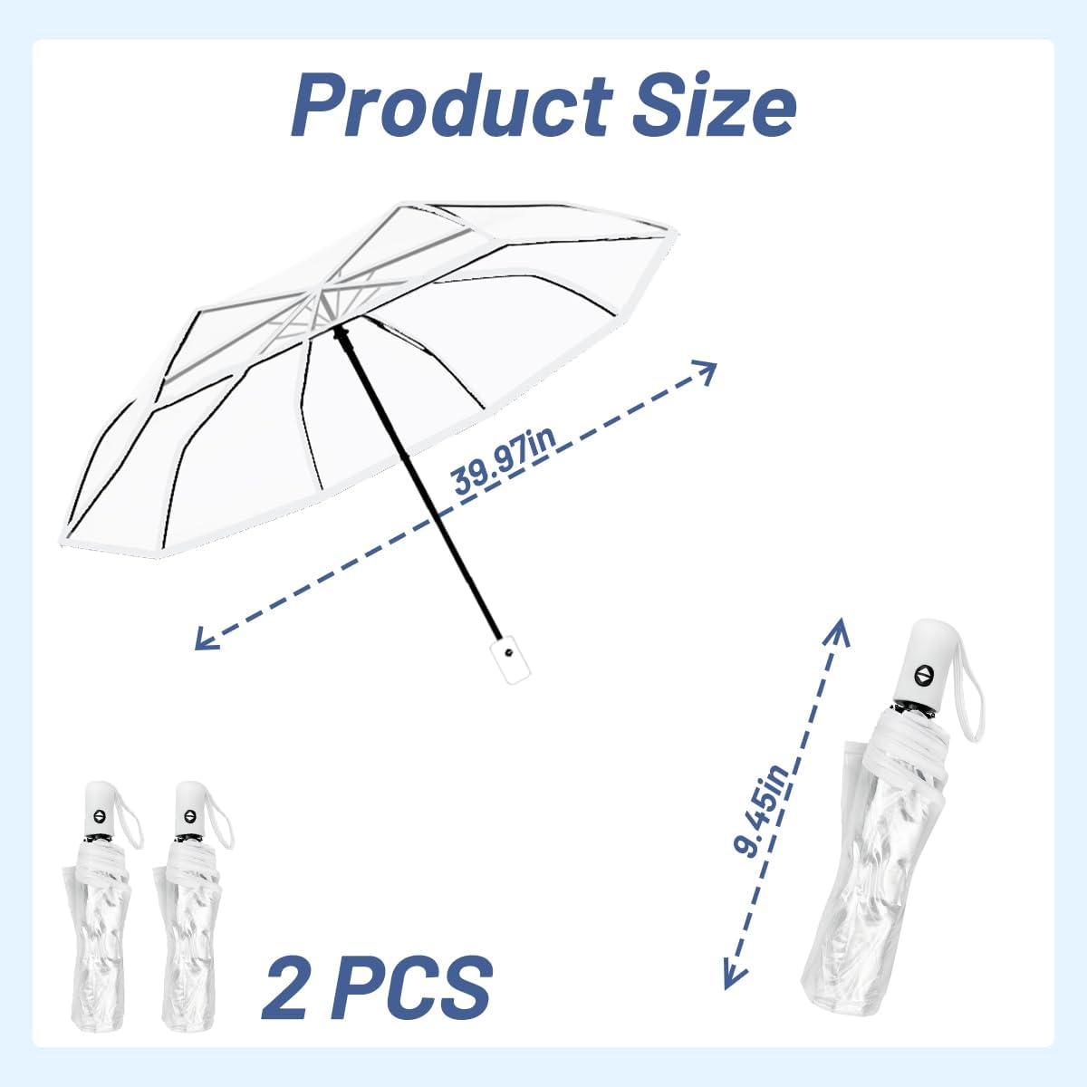 2 Pack Wedding Umbrellas, Lightweight Folding Clear, Pop-on, Stylish, Adult, Rain, Perfect for Travel, Dating, Shopping - Image 2
