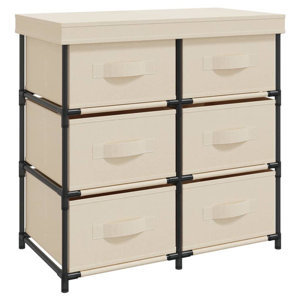 6 Schubladen Organizer Lagerschrank Metall Creme 55x29x55 cm Stahlrahmen Stoff Aufbewahrung für Haus Garten