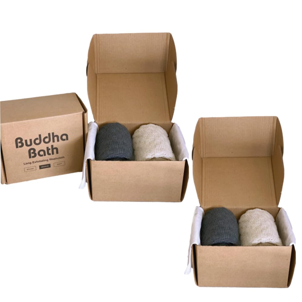 Buddha Bath Extra Long Exfoliating Shower Towel Washcloth (Medium Exfoliate) - Dark Gray, Bone - (4 Count)