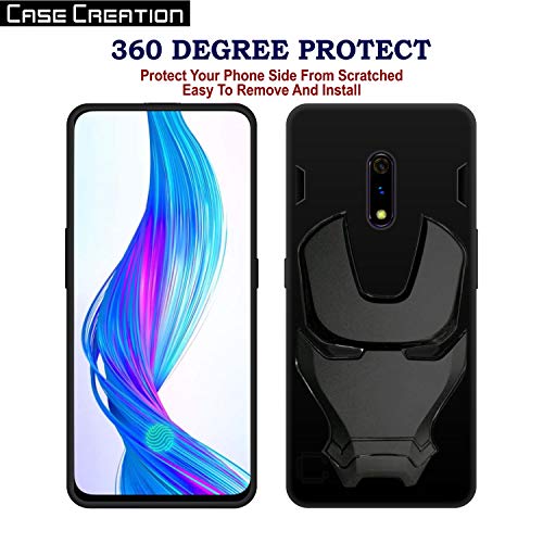 Image of COVERLY Official 3D Touch Feel Trending Avengers Logo Mask Soft Rugged Grip Silicone Iron Man Super Power Cartoon Movie Engraved Silicone Matte Back Cover for Realme X (6.53 inch) - Black